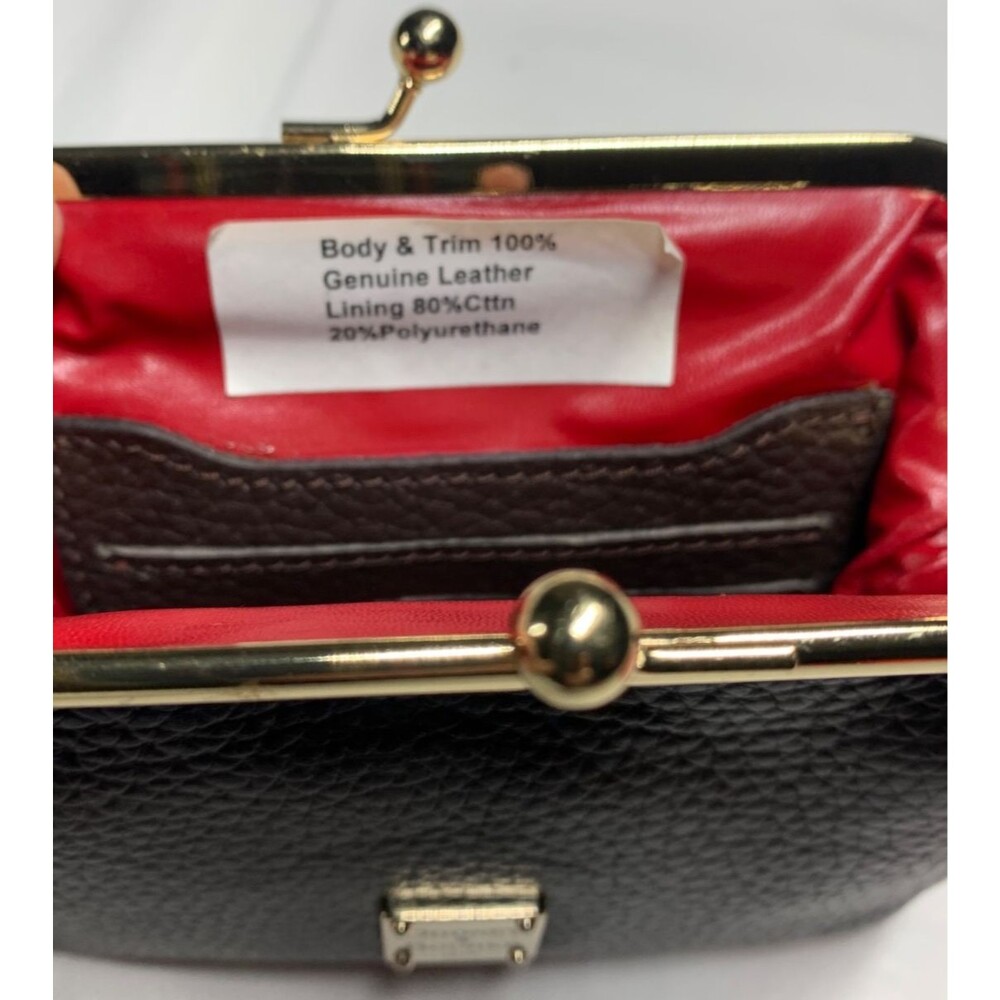Dooney Bourke Pebbled Leather Kiss lock Coin Purse Framed Dark Brown 6" x 5"x1" - Picture 2 of 8